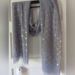 Lightweight Scarf with Gold Polka Dots, NWT